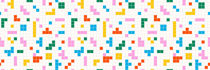 Retro pixeled sprinkle seamless pattern. Fun colored shapes background. Abstract graphic art vector wallpaper.