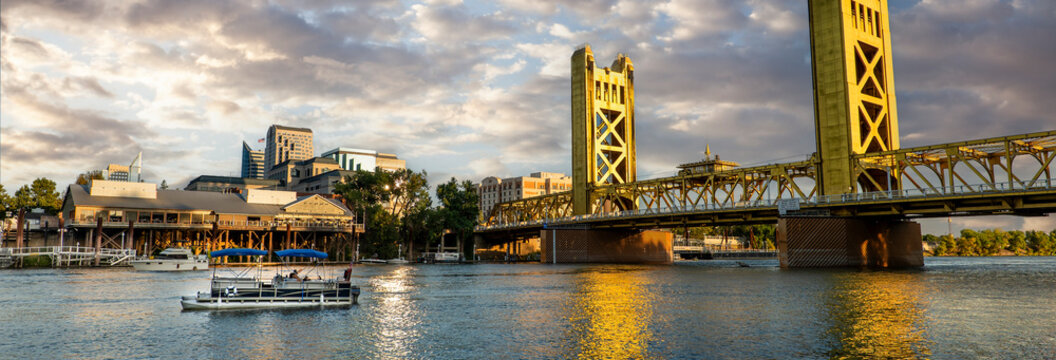 Sacramento California downtown historic Tower Bridge panoramic