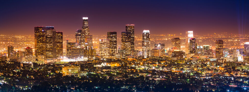 Los Angeles downtown city panoramic skyline at night