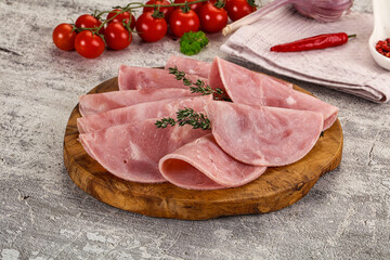 Sliced pork ham sausages slices