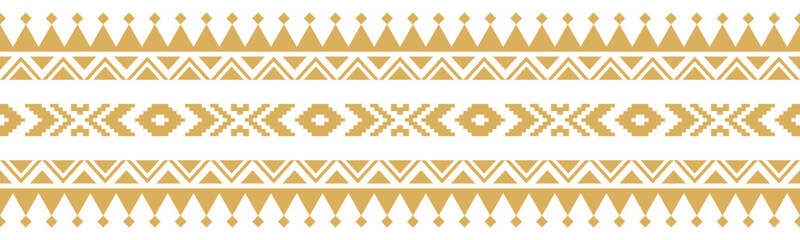 Gold ethnic ornament with geometric tribal border pattern.