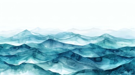 Obraz premium Abstract watercolor ocean waves in deep blues and turquoises, layered shades evoking sea and mountain landscapes.