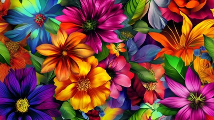 Vibrant Macro Floral Background: Colorful Blooming Wildflowers in Spring Garden