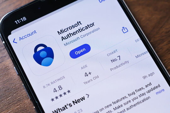 Poznan, Poland - March 26, 2025: Close-up of Microsoft Authenticator app page on smartphone screen for secure login access