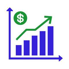 Business growth chart with dollar sign in bright colors  