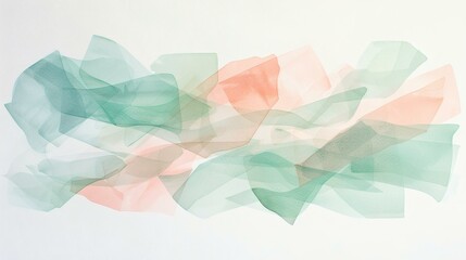 Obraz premium Delicate Watercolor Overlays in Pastel Teal and Peach Hues on Textured White Background
