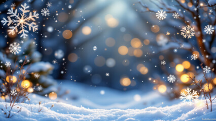 The border showcases a winter scene with stylized snowflakes and blurred lights suggesting Christmas ambiance