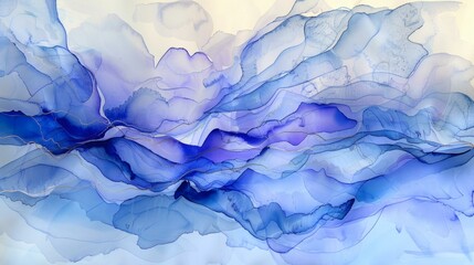 Obraz premium Elegant Abstract Watercolor Painting with Fluid Blue, Indigo, and Gold Ink Textures for Modern Design