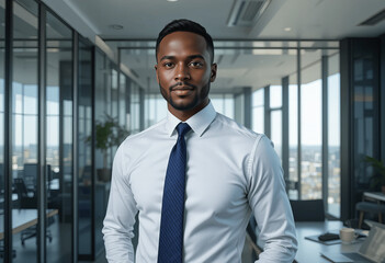 Fototapeta premium Confident Black Businessman in Modern Office