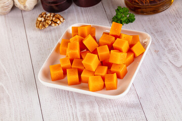 Yellow cheddae cheese cubes snack
