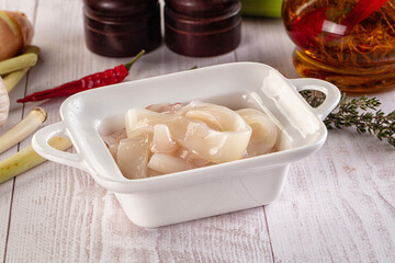 Raw squid rings for cooking
