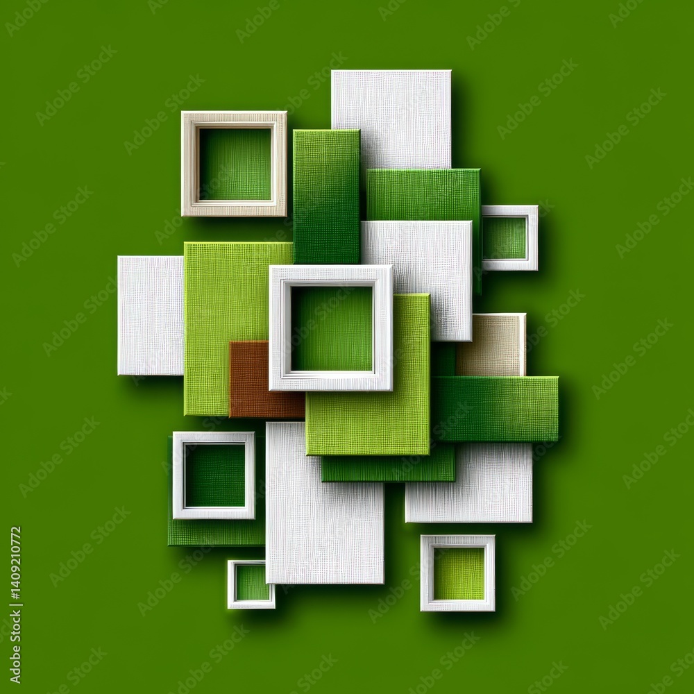 Leinwandbilder abstract green composition with frames and rectangles: a textured and modern geometric design