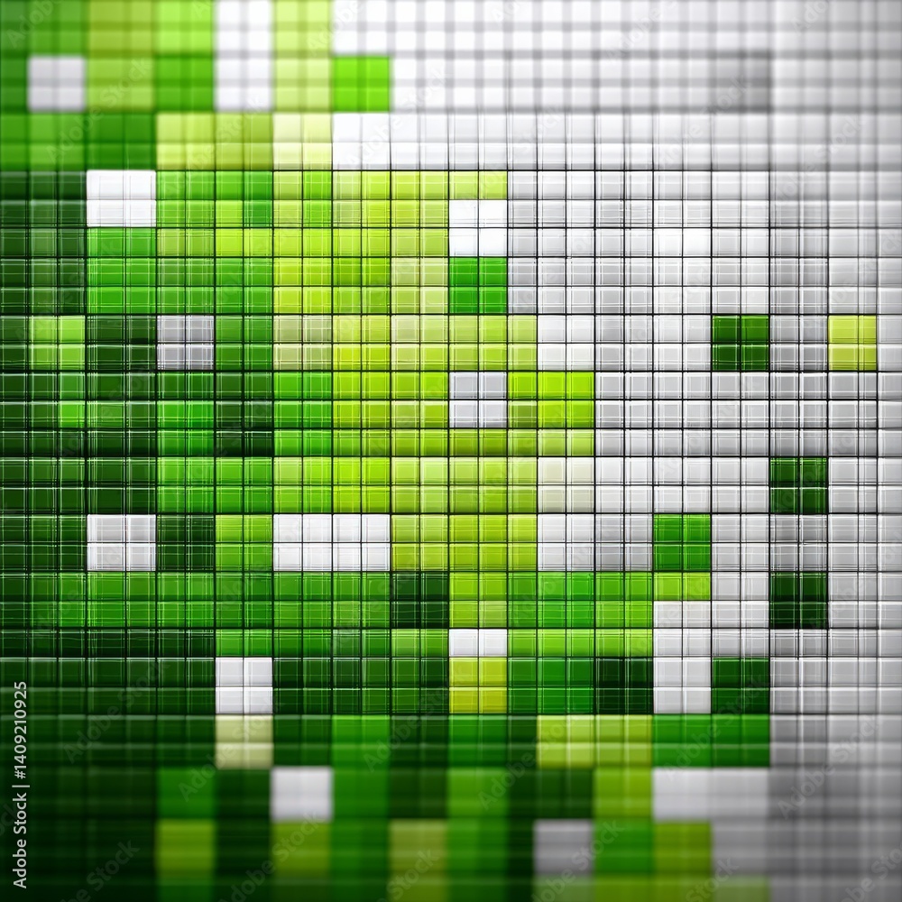 Leinwandbilder abstract mosaic: green and white square tiles creating a pixelated design with glossy surface