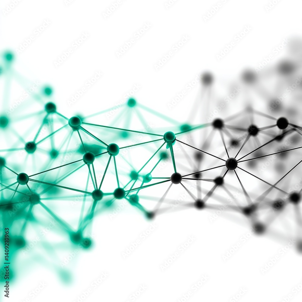 Leinwandbilder abstract network connection: green and black nodes connected by lines on white background