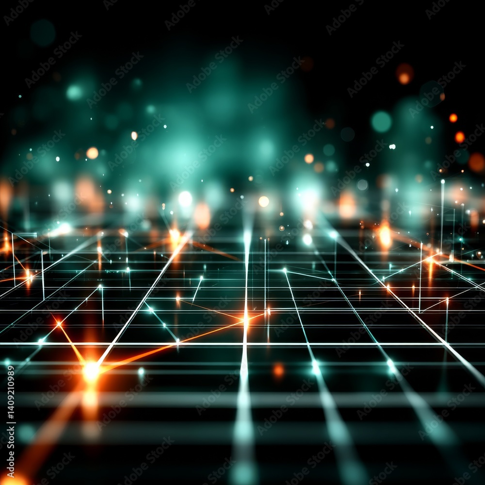 Poster Abstract Network of Glowing Lines and Dots, Technology Background, Data Connection Visualization