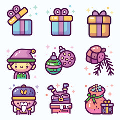 Christmas. Colorful Christmas icon pack and Christmas bundle.