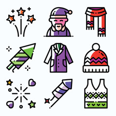 Christmas. Colorful Christmas icon pack and Christmas bundle.