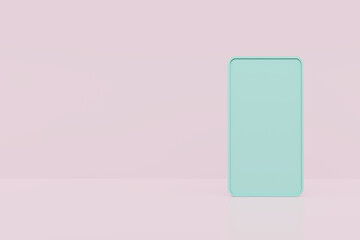 vector illustration of a pink and white tablet. a modern mint green smartphone standing upright on pastel pink background. Perfect for tech mockups, UI/UX design, mobile app presentation. 3d render.
