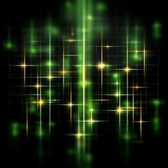 Obraz premium Glowing Grid: Abstract Futuristic Background with Green and Gold Luminous Lines and Reflections