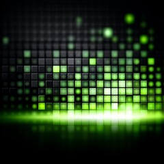Green Illuminated Grid: Abstract Technology Background with Reflection and Dynamic Lights