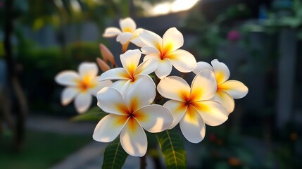Fototapeta premium Beautiful Plumeria Flowers in Soft Sunlight