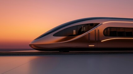 Obraz premium Futuristic train at sunset over ocean