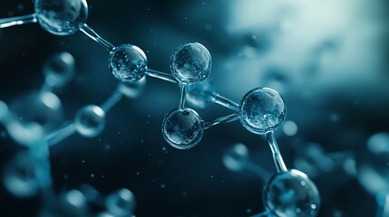 Abstract blue molecular structure science background image 3d dna atom cell dark water macro glass