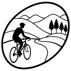 Silhouette of a person riding a bicycle along a peaceful countryside road