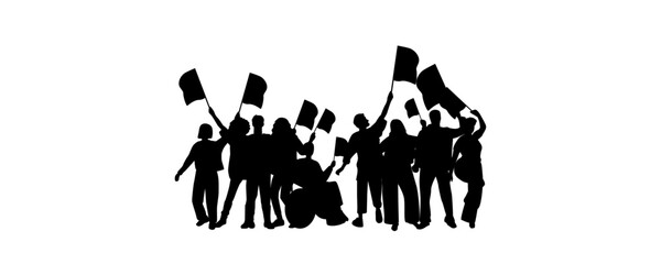 Silhouette of different people standing with flags. 