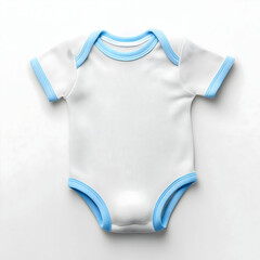Soft cotton onesie in white with blue trim, perfect for a baby's comfort and style during playtime or naps Generative AI
