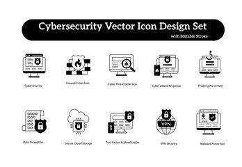 Digital Cybersecurity Icon Set for Threat Response and Protection Systems