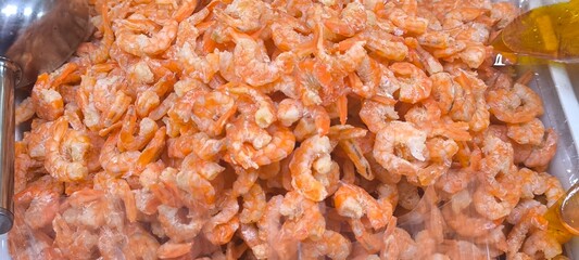 Dried shrimp for background. Processed shrimp