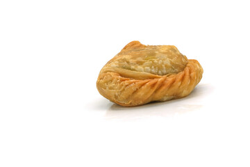 curry puff pastry isolated on white background. Snacks in Thailand. Bean Paste Pastries
