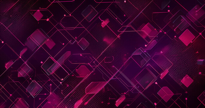 Fondo abstracto de tecnologia y ciencia.Malla o red purple con lineas y formas geometricas