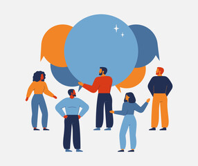 business people came together and formed a common idea. Concept of brainstorming, discussion, collective intelligence, planning, team meeting. vector illustration