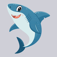 Naklejka premium Cartoon Shark Swimming in the Ocean