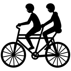 Fototapeta premium Silhouette of a person riding a tandem bicycle with a partner