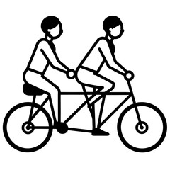 Fototapeta premium Silhouette of a person riding a tandem bicycle with a partner