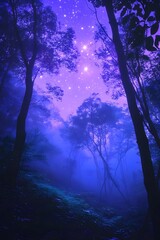 Naklejka premium Ethereal Starlit Forest with Cosmic Glow, Generative AI