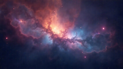 Deep space abstract with colorful nebulas and tiny glowing stars


