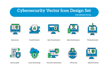Complete Cybersecurity Icon Set for Threat Prevention and Network Protection