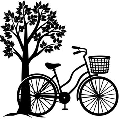 Silhouette of a vintage bicycle with a basket 