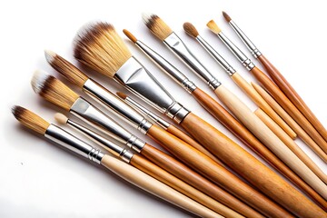 Fototapeta premium Row of paint brushes with some of them being wooden