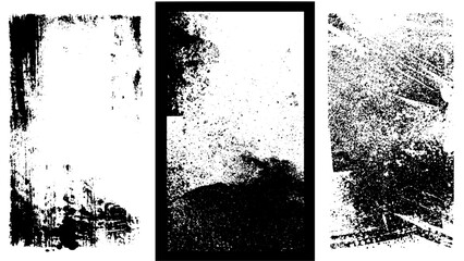 Set of grunges, overlay distress brush stroke texture effects. Place over any image to create a distressed, Collection of big grunge texture set. Grunge overlay textures with dust grain isolated on wh