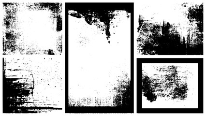 Set Of Grunges, Photo image of falling down snow, heavy bi, small size snows. Freeze shot on black background, Abstract dirty or aging frame. Dust particle and dust grain texture on white background, 