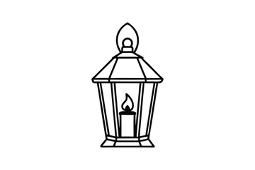 Line art illustration of a lantern with a handle and glass panels.eps