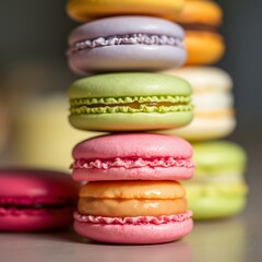 colorful macaroons on wooden background