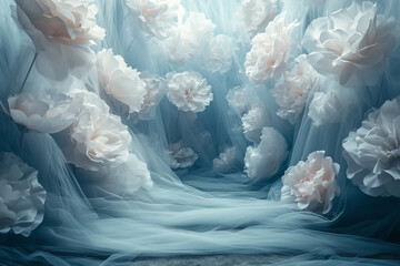 Maternity backdrop, wedding backdrop, photography background with delicate flowers and bright light