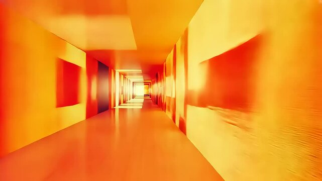 Abstract corridor with vibrant colors and light reflections, creating a dreamlike atmosphere