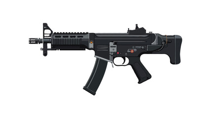 Modern Assault Rifle Vector Illustration: Artistic Design of Military Weapon with Scope and Detailed Safety Features